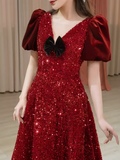Sexy A line Burgundy Sequin Prom Dresses Evening Dress HZ1022