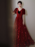 Sexy A line Burgundy Sequin Prom Dresses Evening Dress HZ1022