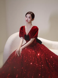 Sexy A line Burgundy Sequin Prom Dresses Evening Dress HZ1022