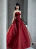 A line Burgundy Strapless Prom Dresses Evening Dress HZ1022