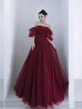 Ball Gown Burgundy Off The Shoulder Prom Dresses Evening Dress HZ1022