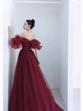 Ball Gown Burgundy Off The Shoulder Prom Dresses Evening Dress HZ1022