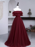 Ball Gown Burgundy Off The Shoulder Prom Dresses Evening Dress HZ1022