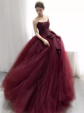 Ball Gown Burgundy Strapless Prom Dresses Evening Dress HZ1022