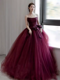 Ball Gown Burgundy Strapless Prom Dresses Evening Dress HZ1022