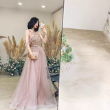 Simple A Line Pink Tulle Prom Dresses Evening Dress HZ1022