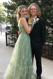 Sexy A Line Straps Green Lace Prom Dresses 21th Birthday Outfit HZ1022