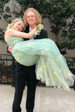 Sexy A Line Straps Green Lace Prom Dresses 21th Birthday Outfit HZ1022