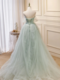 Off the Shoulder Green Tulle Long Prom Dresses HZ1022