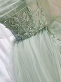 Off the Shoulder Green Tulle Long Prom Dresses HZ1022