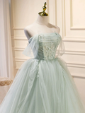 Off the Shoulder Green Tulle Long Prom Dresses HZ1022