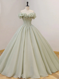 Off the Shoulder Green Tulle Beaded Prom Dresses HZ1022