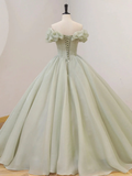 Off the Shoulder Green Tulle Beaded Prom Dresses HZ1022