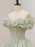 Off the Shoulder Green Tulle Beaded Prom Dresses HZ1022