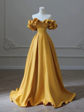 Yellow Off Shoulder Long Formal Evening Dresses Prom Dress HZ1022