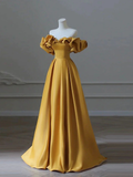 Yellow Off Shoulder Long Formal Evening Dresses Prom Dress HZ1022