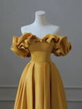 Yellow Off Shoulder Long Formal Evening Dresses Prom Dress HZ1022
