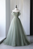 Cute Gray Green Tulle Long Prom Dress HZ1022