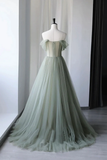Cute Gray Green Tulle Long Prom Dress HZ1022