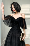 Beautiful Black Off the Shoulder Evening Dress Prom Dresses HZ1022