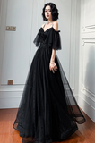 Beautiful Black Off the Shoulder Evening Dress Prom Dresses HZ1022
