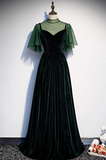 Green Velvet Long A-Line Prom Dress Evening Dresses HZ1022