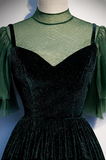 Green Velvet Long A-Line Prom Dress Evening Dresses HZ1022
