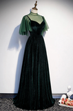 Green Velvet Long A-Line Prom Dress Evening Dresses HZ1022