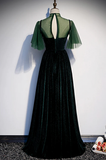 Green Velvet Long A-Line Prom Dress Evening Dresses HZ1022