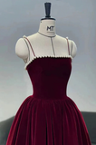 Cute Spaghetti Straps Velvet Prom Dress HZ1022