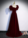 Cute Short Sleeves Burgundy Long Prom Dresses HZ1022