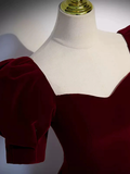 Cute Short Sleeves Burgundy Long Prom Dresses HZ1022