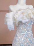 Pretty Mermaid Off The Shoulder Sequin Long Evening Party Dress Prom Dresses HZ1022