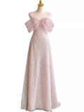 Pretty A line Off The Shoulder Pink Sequin Long Evening Party Dress Prom Dresses With Beads HZ1022