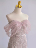 Pretty A line Off The Shoulder Pink Sequin Long Evening Party Dress Prom Dresses With Beads HZ1022