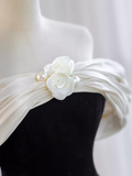 Pretty Ball Gown Off The Shoulder Black Velvet Evening Party Dress Prom Dresses With Flower HZ1022