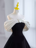 Pretty Ball Gown Off The Shoulder Black Velvet Evening Party Dress Prom Dresses With Flower HZ1022