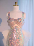 Vintage Mermaid Straps Sequin Beads Long Prom Dress Formal Dresses HZ1022