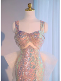 Vintage Mermaid Straps Sequin Beads Long Prom Dress Formal Dresses HZ1022
