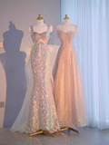 Vintage Mermaid Straps Sequin Beads Long Prom Dress Formal Dresses HZ1022