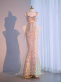Vintage Mermaid Straps Sequin Beads Long Prom Dress Formal Dresses HZ1022