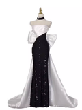Vintage Mermaid Strapless Sequin Black Long Prom Dress Formal Dresses HZ1022