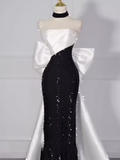 Vintage Mermaid Strapless Sequin Black Long Prom Dress Formal Dresses HZ1022