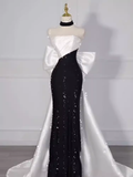 Vintage Mermaid Strapless Sequin Black Long Prom Dress Formal Dresses HZ1022