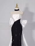 Vintage Mermaid Strapless Sequin Black Long Prom Dress Formal Dresses HZ1022