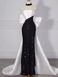 Vintage Mermaid Strapless Sequin Black Long Prom Dress Formal Dresses HZ1022