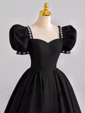 Vintage Ball Gown Sweetheart Satin Black Long Prom Dress Formal Dresses HZ1022