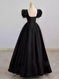 Vintage Ball Gown Sweetheart Satin Black Long Prom Dress Formal Dresses HZ1022