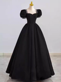 Vintage Ball Gown Sweetheart Satin Black Long Prom Dress Formal Dresses HZ1022