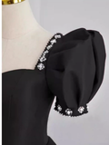 Vintage Ball Gown Sweetheart Satin Black Long Prom Dress Formal Dresses HZ1022